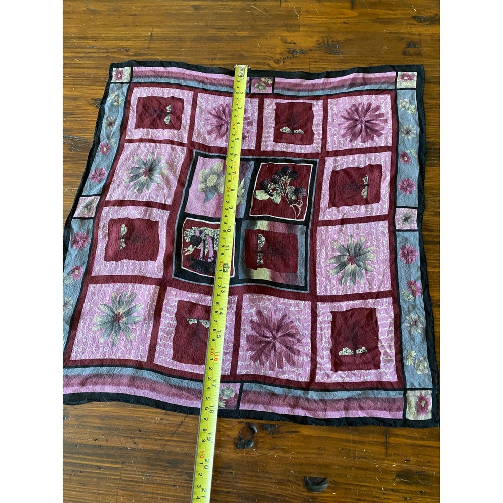 Vintage Floral Patchwork Square Scarf Burgundy Pink Botanical Print silk? - Picture 5 of 8
